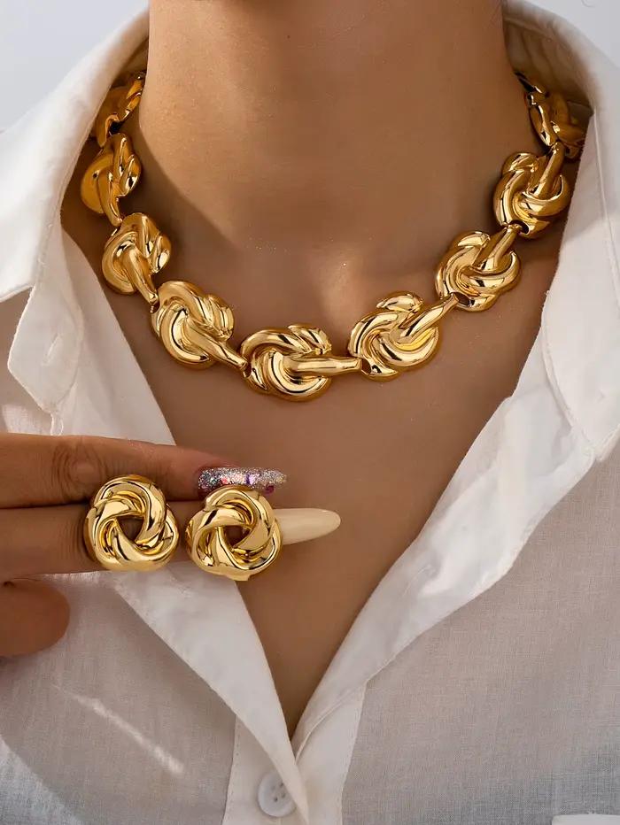 Ensemble de bijoux en métal plaqué or avec motifs géométriques pour femmes style punk occasions spéciales