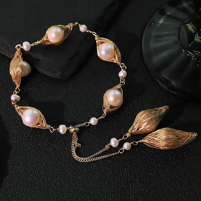 Bracelet ovale Double couche de perles d'eau douce naturelles