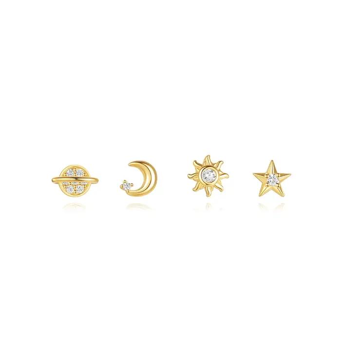 Aide-Ensemble de boucles d'oreilles en argent regardé 925 pour femme, planète, étoile, lune, Zcompre
