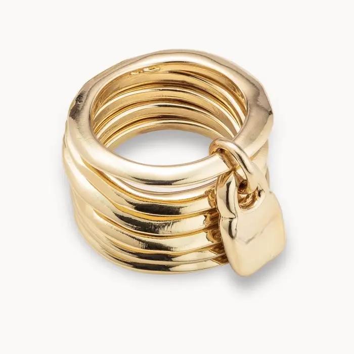Bague à six anneaux géométriques en or et argent, exquise et unique, la plus vendue de l'espagne, de