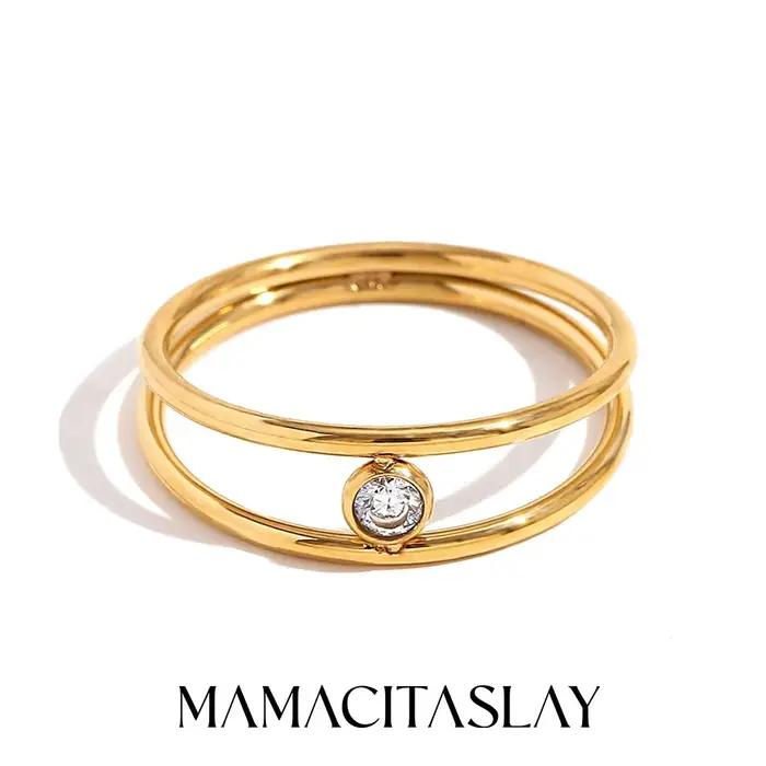 Bague minimaliste en Zircon rond Double couche