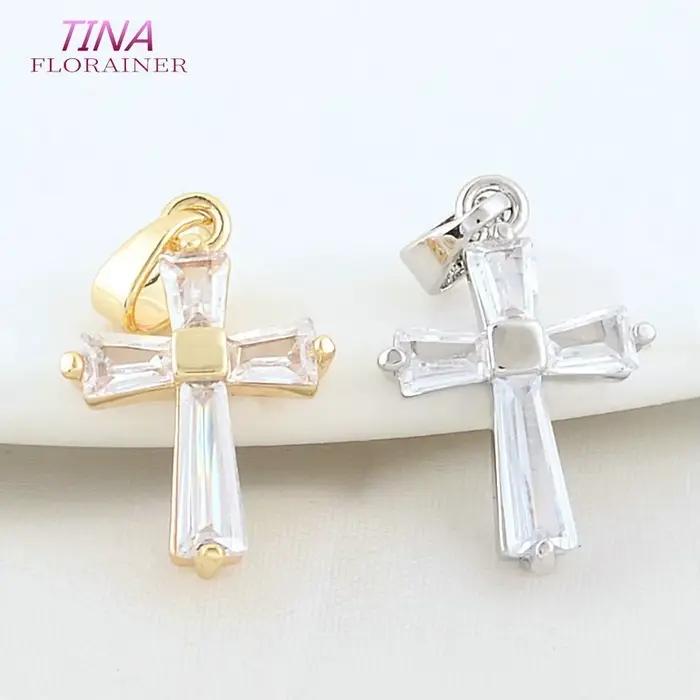 6 pièces de pendentifs croix en laiton couleur or 14K avec zircon, 12*18MM, pour la fabrication de colliers, boucles d'oreilles et accessoires de bijoux