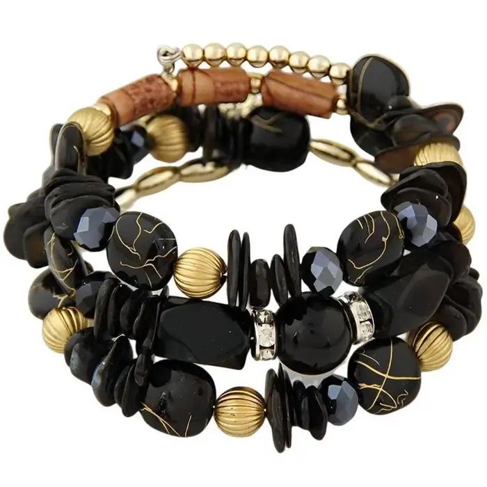 Bracelets multicouches en pierre de résine, couleurs mélangées, élastiques, avec breloques, faits à