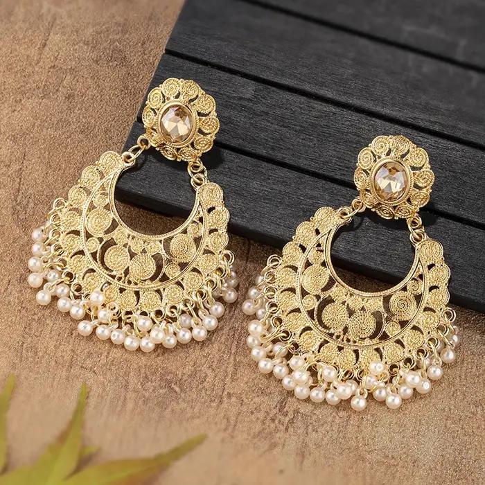 Boucles d'oreilles Jhumka indiennes de luxe pour femmes