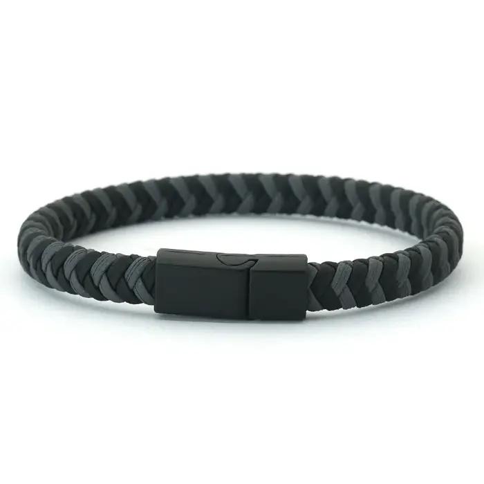 Bracelet à fermoir magnétique en cuir tressé à chevrons pour hommes