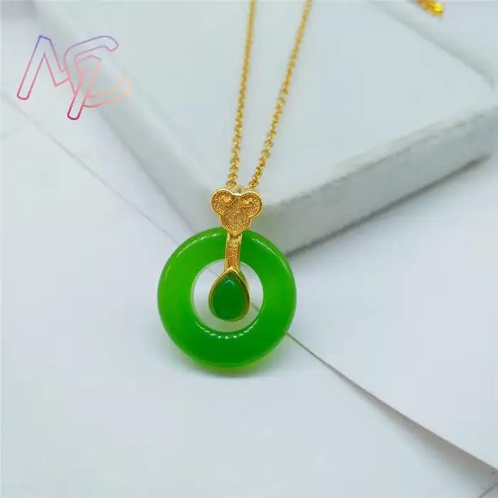 Bague en Jade naturel, pendentif, collier, bijoux réels, cadeaux Vintage pour femmes, pierre Talismans porte-bonheur, breloque en pierres précieuses sculptées