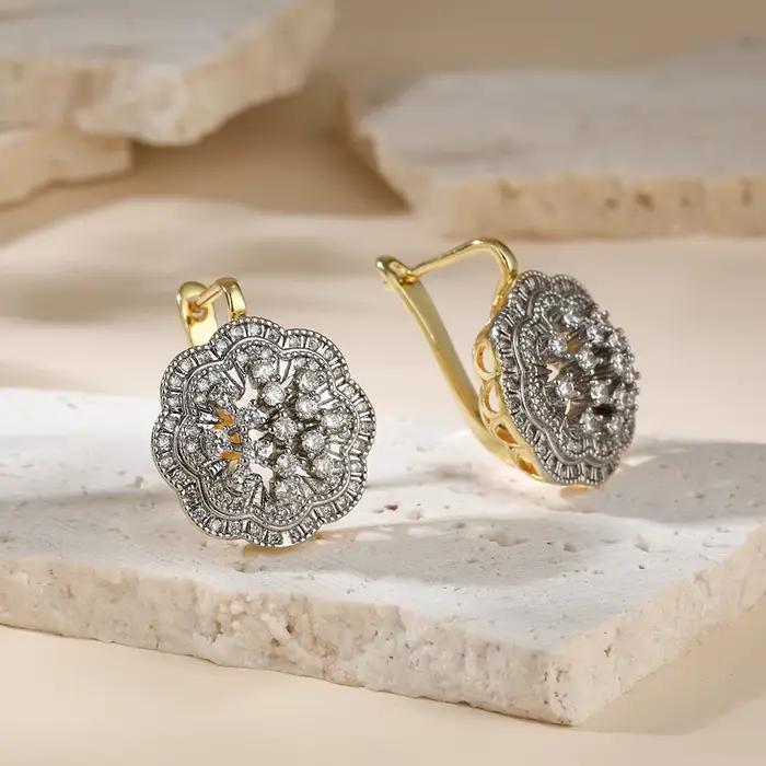 Boucles d'oreilles en cuivre Embarrite incrusté de cristal, bijoux en or 18 carats, mode, rétro, luxe, fête, banquet, festival, Mme