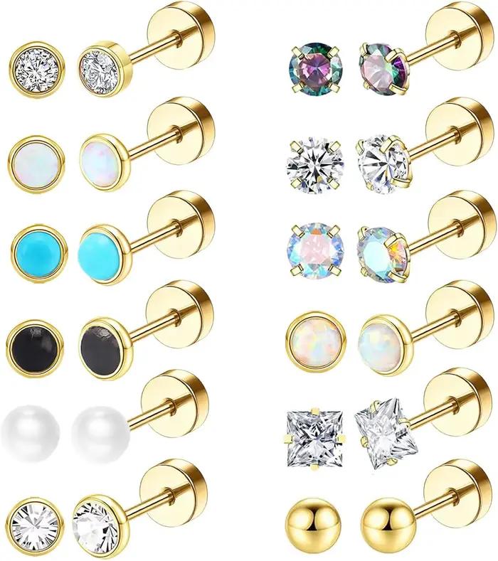 Ensemble de boucles d'oreilles en acier chirurgical hypoallergénique, cerceaux, Tragus, Cartilage, Piercing, dos plat, bijoux pour femmes