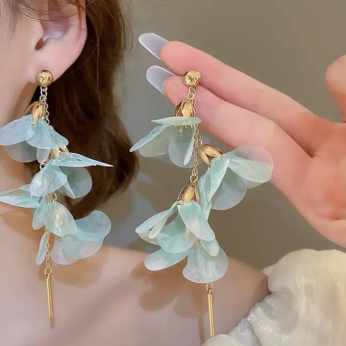 Boucles d'oreilles à fleurs rose bleu pour femmes
