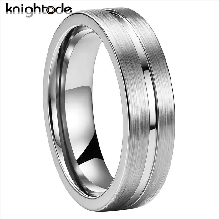 Bague de mode pour femme, alliance en tungstène de 6 mm, centre rainuré, finition brossée, ajustemen