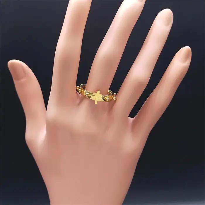 Bague croix chrétienne Christ jésus en acier inoxydable