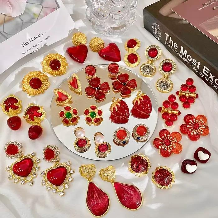 Boucles d'oreilles classiques bordeaux en strass goutte d'eau grandes tailles pour femmes occasions spéciales élégantes cadeau de gala