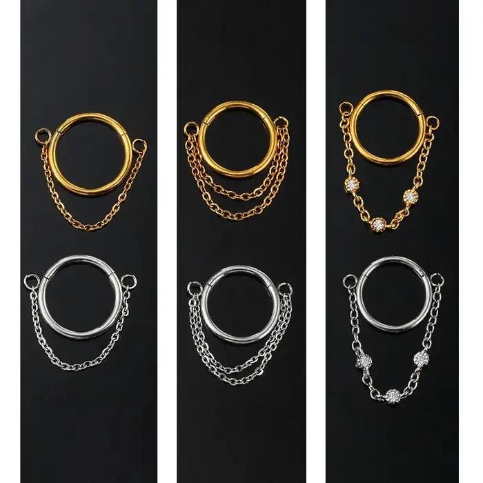 16G chaîne en acier inoxydable conque oreille Piercing articulé Clicker Segment Septum
