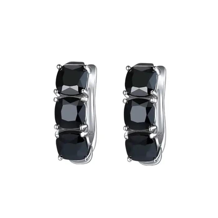 Nouvelles Boucles d'Oreilles Clous Simples en Argent Noir avec Pierre Spinelle Noire en Forme d'Étoile pour Femme, Bijoux Femme I196