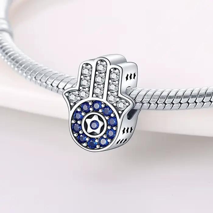 Breloque en argent sterling 925 à l'effigie de la main de Fatima perles zirconium blanche pour femmes bijoux protection chance cadeau anniversaire DIY