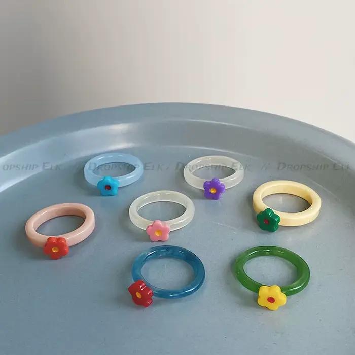 Bague en forme de coeur en email coloré pour femmes et filles anneau doux tendance geometrique goutte d'huile drôle Y2K bijoux d'ete nouveau