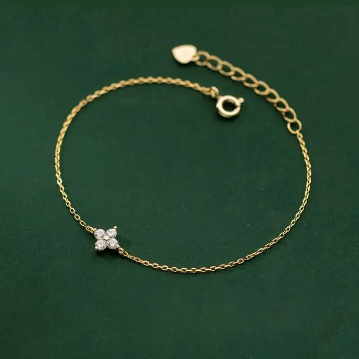 ANENJERY – Bracelet chaîne en Zircon pour femmes, chaîne de fleurs à quatre feuilles, Niche, design