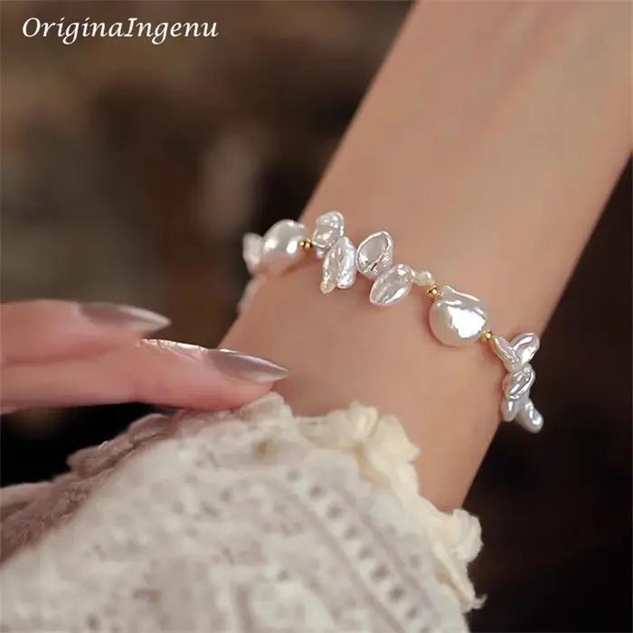 Bracelet de perles baroques naturelles remplies d'or 14K