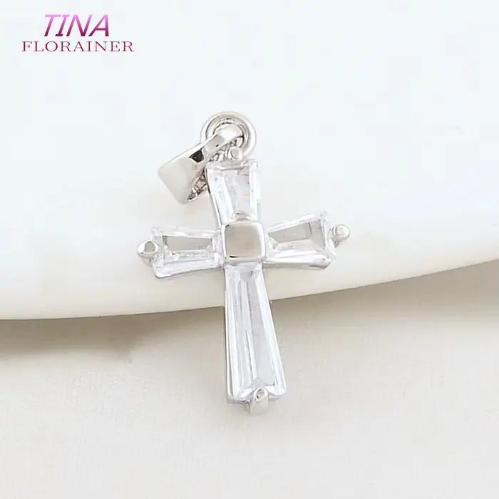 6 pièces de pendentifs croix en laiton couleur or 14K avec zircon, 12*18MM, pour la fabrication de colliers, boucles d'oreilles et accessoires de bijoux