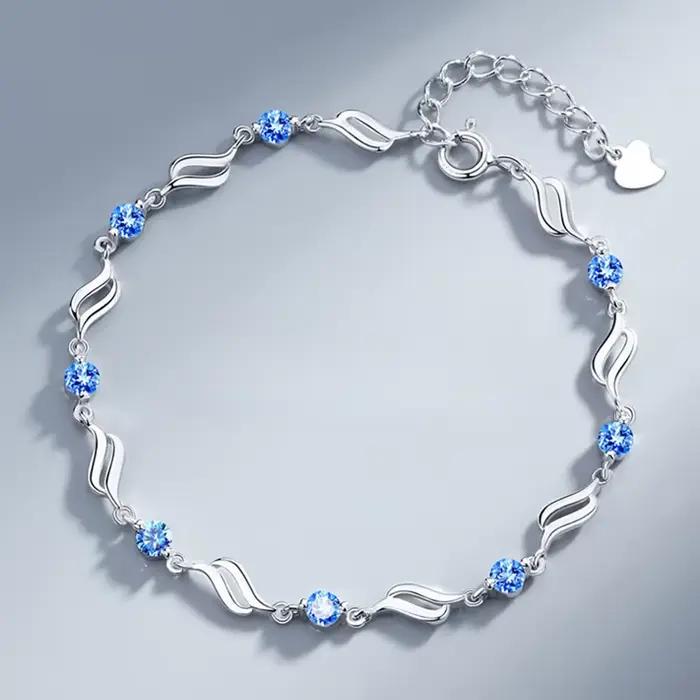 Bracelets rétro en argent Sterling 925 et cristal bleu pour femmes
