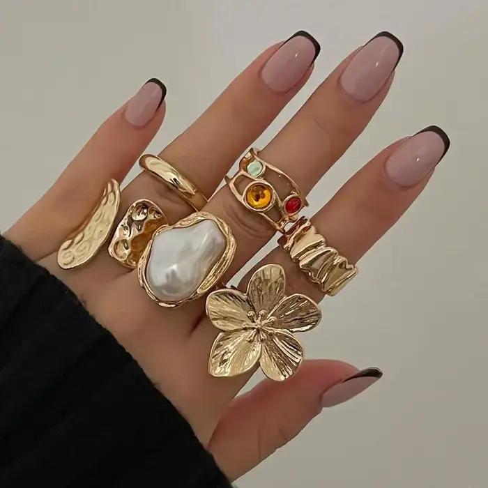 Bague ouverte en Imitation de perles de cristal pour femmes