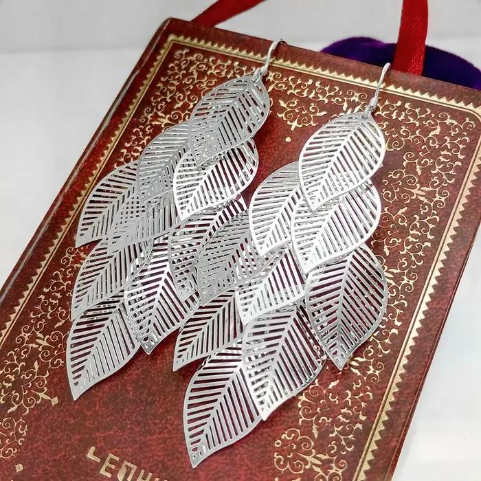 Boucles d'oreilles pendantes en argent regardé 925 pour femmes, bijoux faits à la main, feuilles de