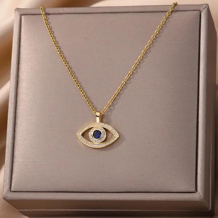 Collier mauvais œil bleu en Zircon pour femmes