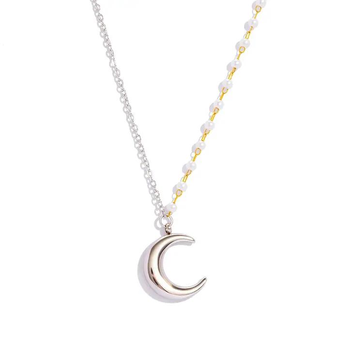 Collier croissant de lune pour femmes, chaîne asymétrique, pendentif à breloque poli, acier inoxydab