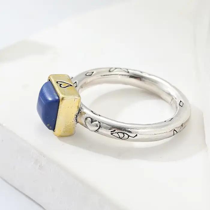 Bague vintage pour femme en imitation lapis-lazuli incrusté
