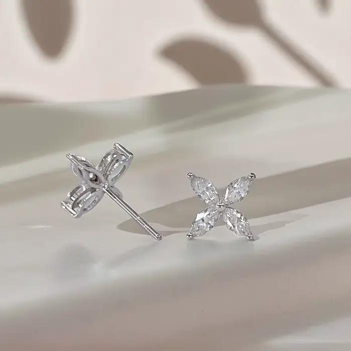 Boucles d'oreilles en diamant de laboratoire taille marquise en or blanc 18 carats pour femmes élégantes occasions spéciales