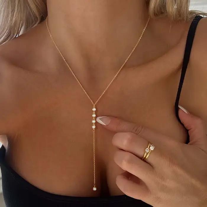Collier de luxe à pampilles en forme de Y pour femmes
