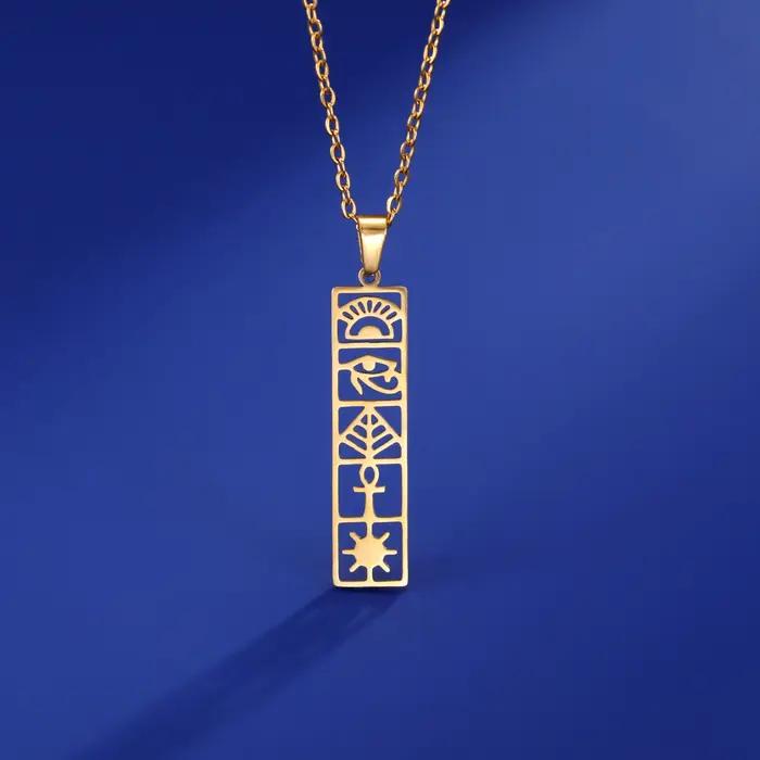 Skyrim-Collier Ankh égyptien Hiéroglyphes Acier inoxydable Oeil d'Horus Chaîne de cou Ancienne Egypte Bijoux Cartouche pour Femmes Hommes
