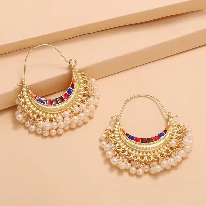 Jhumka-Boucles d'oreilles pendantes indiennes pour femmes et filles