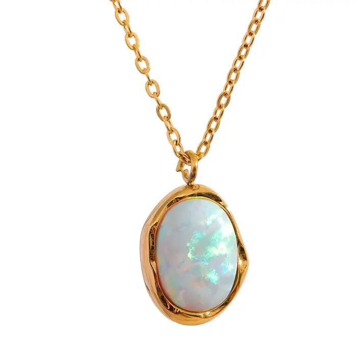 Yhpup – collier avec pendentif en pierre opale traitée, exquis et élégant, minimaliste, petit Chic,