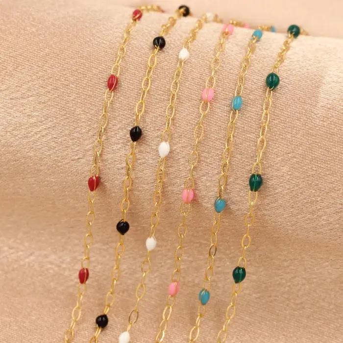 Chaîne Satellite en émail perlé rempli d'or 14 carats bijou arc-en-ciel par pied pour femmes occasions spéciales minimaliste unique