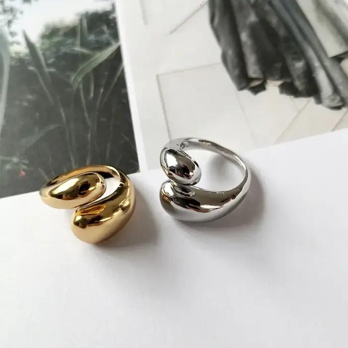 Bague ouverte en forme de goutte d'eau style punk rock pour femmes en acier inoxydable plaqué or 18 carats occasions spéciales punk rock alliance fantaisie