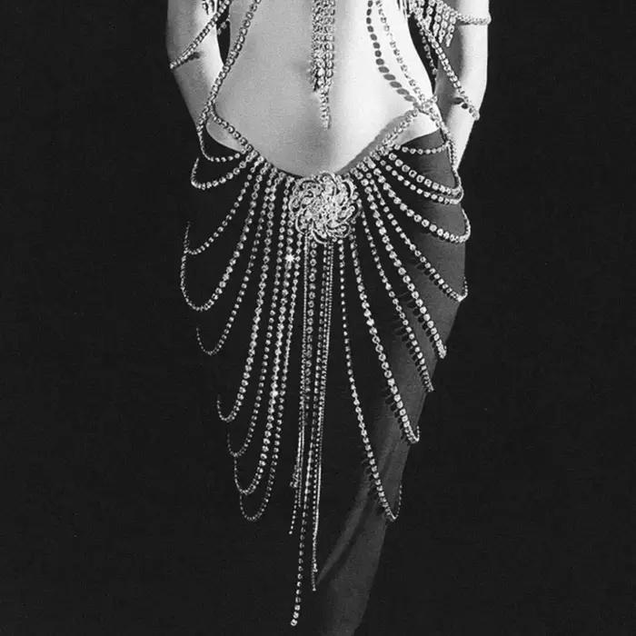 CUIER jupe longue corps chaîne bijoux pour femmes pour fête délicate fleur cristal
