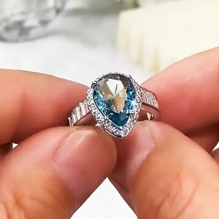 Huretailers-Magnifiques matiques de fiançailles bleu ciel pour femmes