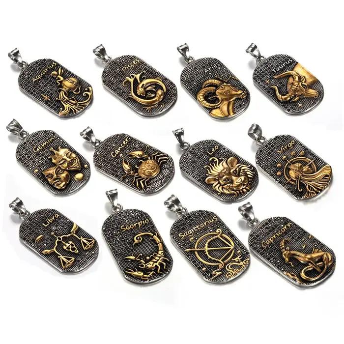 Sagittaire 12 Constellations Collier cadeaux d'anniversaire couleur or acier inoxydable amulette pendentif signe du