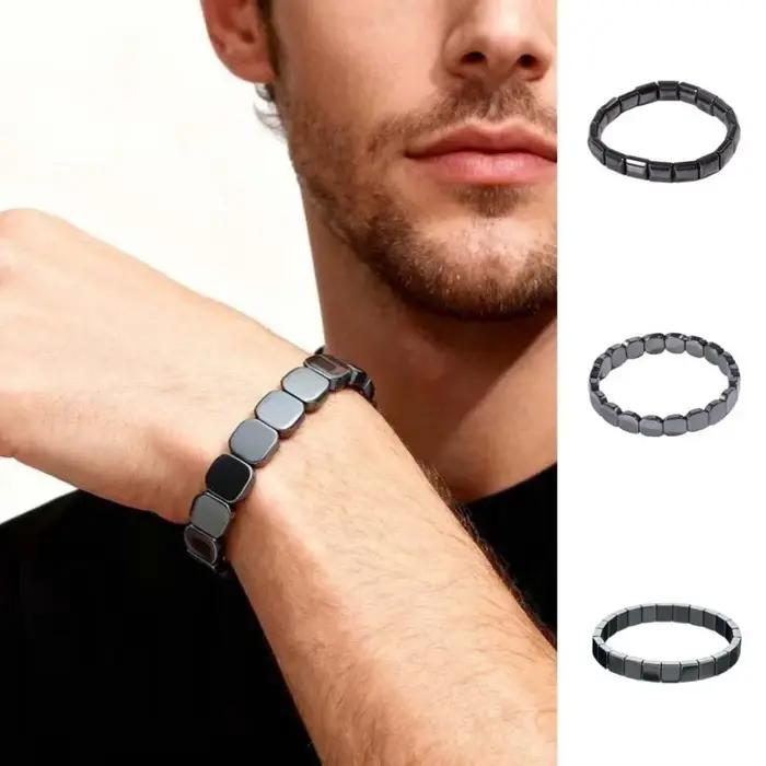Bracelet vintage élastique noir en pierres naturelles