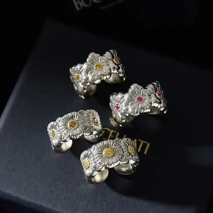 Bagues de fleurs de gardénia brillantes exquises en argent 925 pour femmes