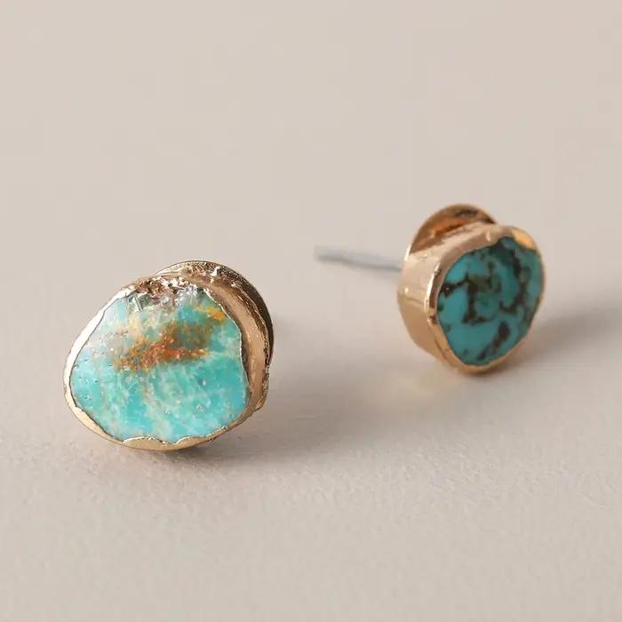 Syn bleu Turquoise boucles d'oreilles irrégulières galvanisées