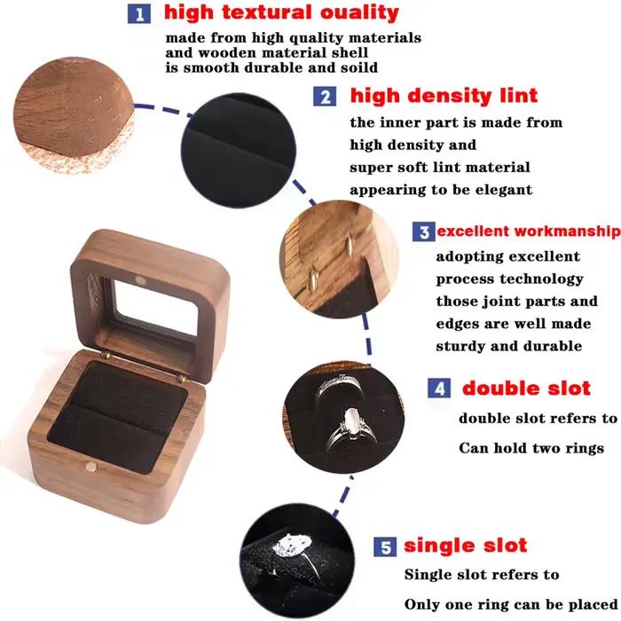 Boîte de rangement en bois pour ensemble de bagues de fiançailles, avec trois emplacements pour cartes, couvercle rabattable et fermeture magnétique, boîte à bijoux, boîte cadeau rétro pour fête d'ann