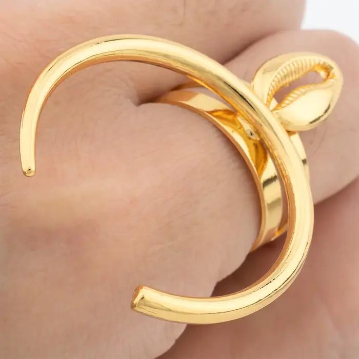 Ensemble de bijoux de luxe pour mariage doré avec boucles d'oreilles rondes et anneau circulaire réglable pour femmes occasions spéciales