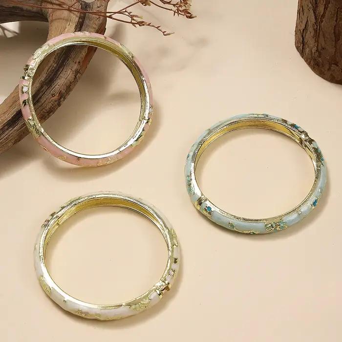 FTCY 3 pièces fine petite fleur émail bracelet pour femmes rétro cloisonné
