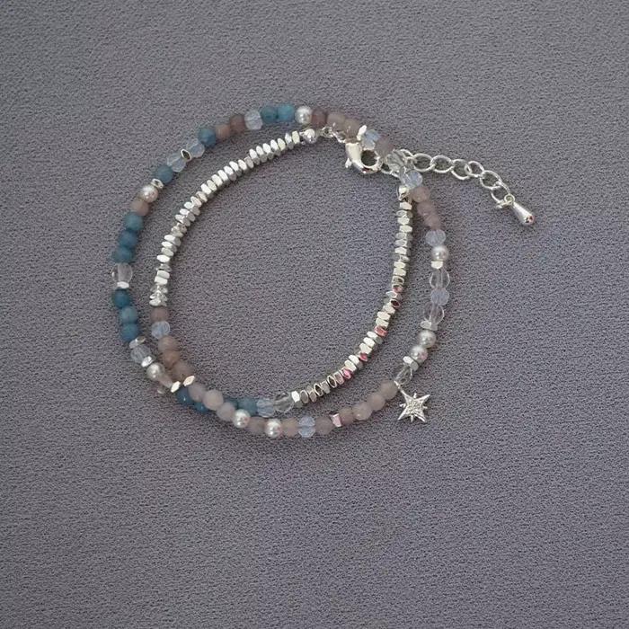 LENNIK – Bracelet en argent Sterling avec perles de pierre blanche, véritable bracelet empilé à Doub