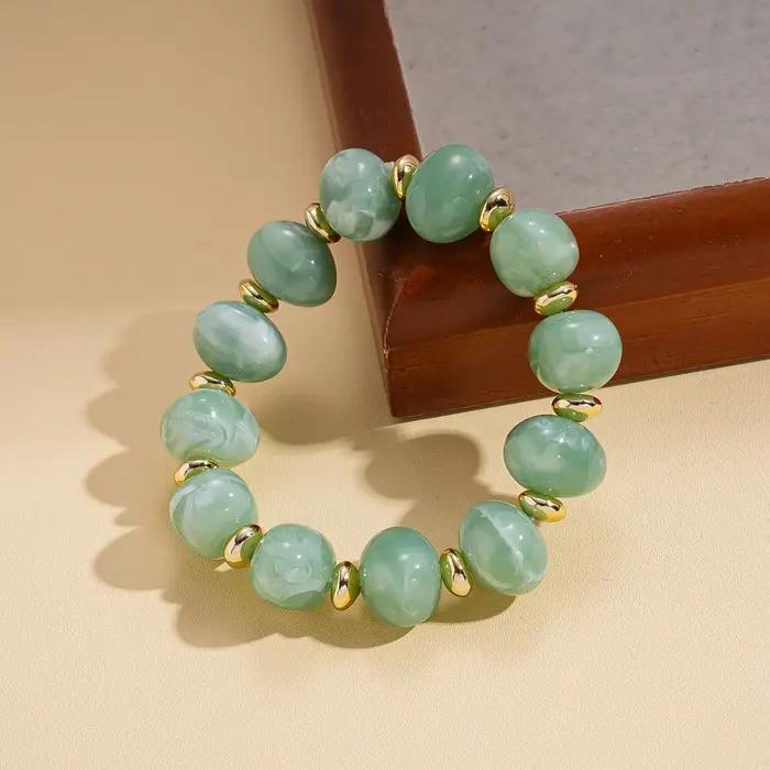 Bracelet ovale en acrylique européen et américain, pendentif d'amour en perles, boucles d'oreilles é