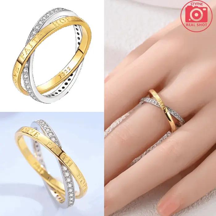Bague empilable en argent plaqué or avec chaîne à maillons dorés