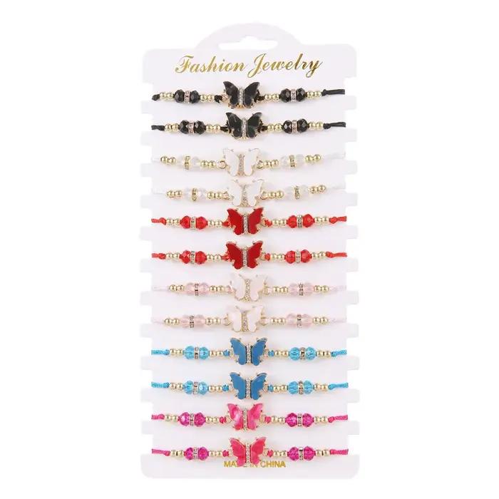 Ensemble de 12 bracelets papillons en cristal colorés, un cadeau tendance pour les filles européennes et américaines. Bracelet réglable