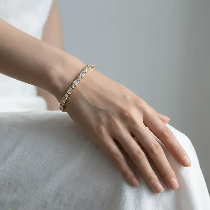 Bracelets tennis FEOBUR en moissanite taille émeraude ronde de 3 mm pour femmes, en argent sterling 925, avec diamants de laboratoire, bijoux de mariage